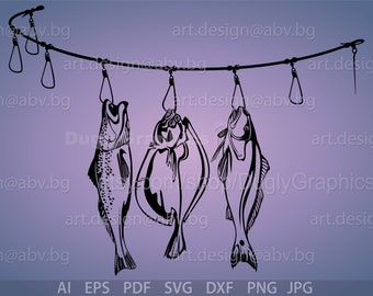 Fish Stringer Vector Graphic: Fishing Artwork (Digital Download)
