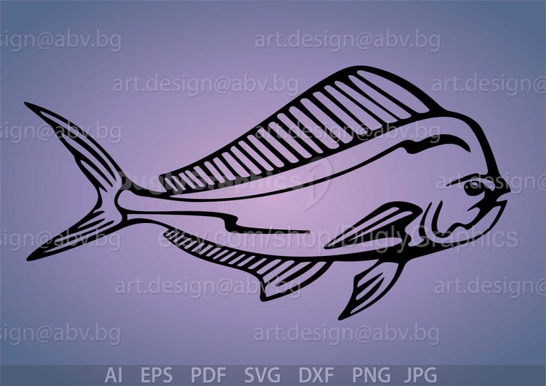 Vector MAHI-MAHI, AI, eps, pdf, png, svg, dxf, jpg Image Graphic Digital Download Artwork, stylized, graphical dolphinfish, ray-finned image 1