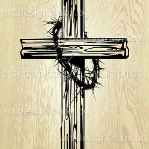 Vector WOODEN CROSS  with crown of thorns, svg, dxf, AI, png, pdf, eps, jpg Download, discount coupons