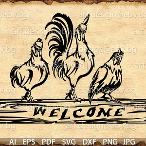 Vector ANIMAL FARM, chickens and rooster, text, ai, eps, pdf, svg, dxf, png, jpg Download, Digital image, graphical, animal, welcome, cock