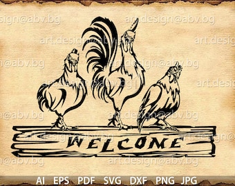 Animal Farm Chickens & Rooster Vector Graphic (Digital Download)