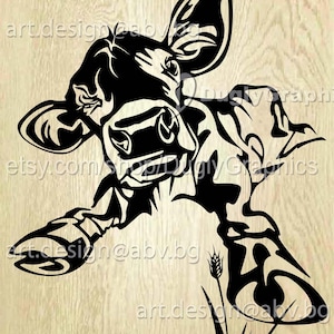 Vector COW with flower, calf, AI, PNG, eps, pdf, svg, dxf, jpg, svg cow, graphical image Art Print, heifer, muzzle, funny