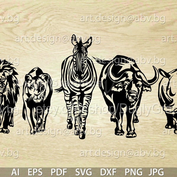 Vector SAFARI ANIMALS, front, ai, eps, pdf, svg, dxf, png, jpg Download, Digital image, graphical, zebra, lion, tiger, rhino, buffalo