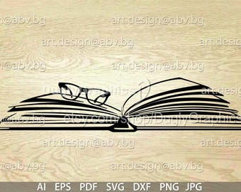 Open Book with Glasses Vector Graphic (Digital Download)