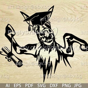 Vector DONKEY with graduation hat, SVG, DXF, ai, eps, pdf, png, jpg Download, graphical, animal