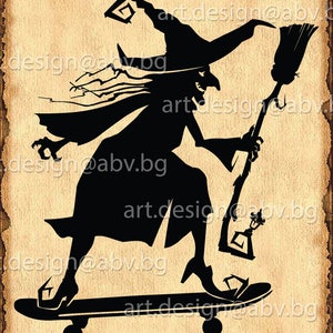 Witch on Skateboard Vector Art: Halloween Graphic (Digital Download)