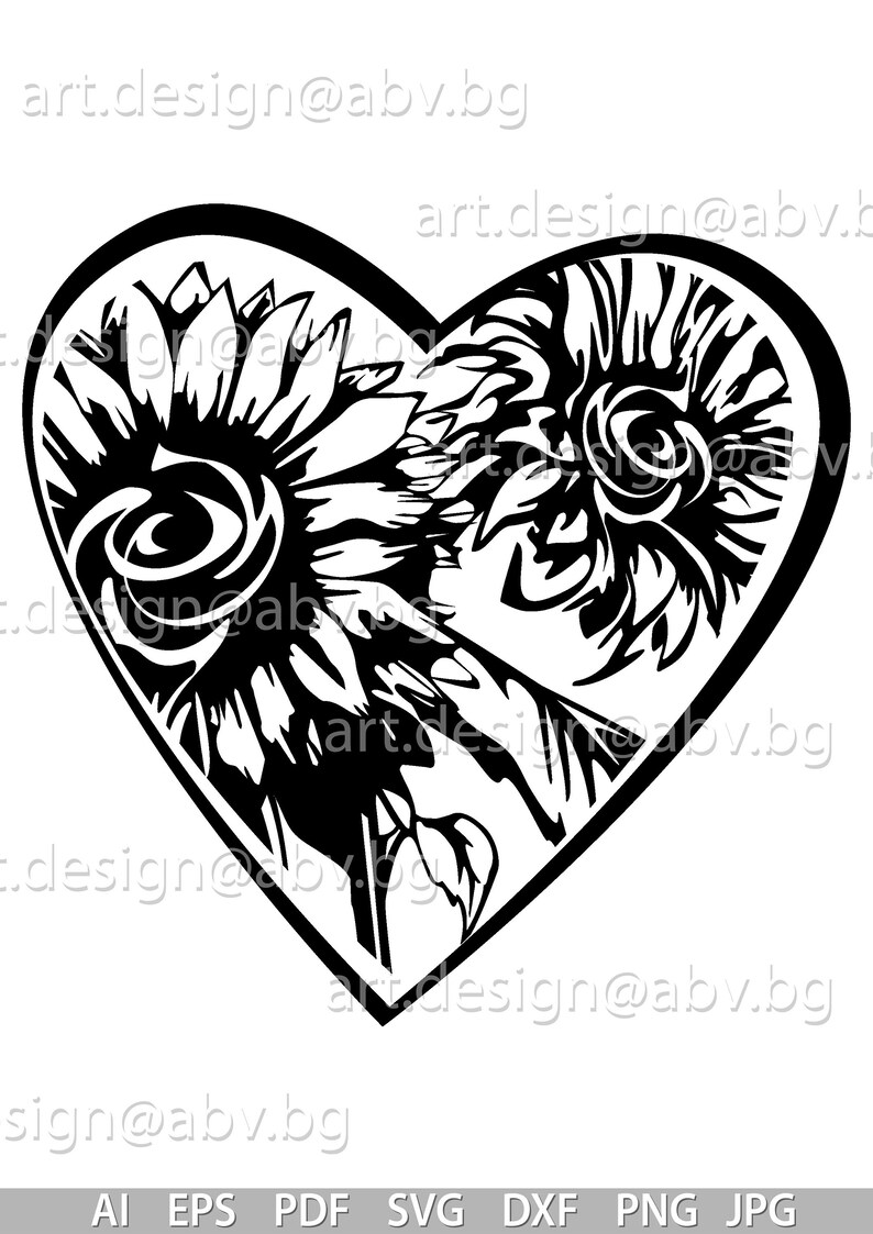 Download Vector HEART sunflowers AI eps pdf svg png dxf jpg | Etsy