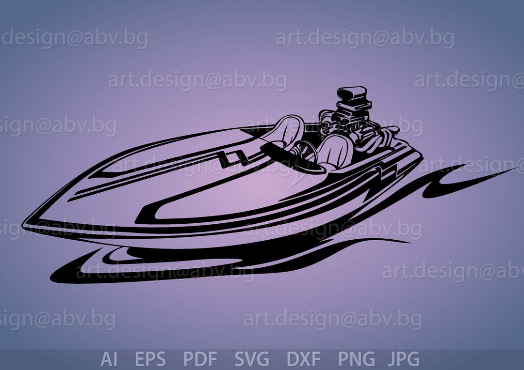 Vector DRAG BOAT, Low Drag Boat, Motorboat, Ai, Eps, Svg, Dxf, Pdf, Png, Jpg Download, Digital