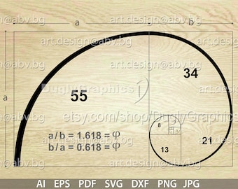 Può includere: Un diagramma che illustra il rapporto aureo, noto anche come Phi, con una spirale disegnata all'interno di una serie di quadrati. I numeri 55, 34, 21, 13 e 8 sono etichettati all'interno dei quadrati. L'equazione a/b = 1,618 = Φ e b/a = 0,618 = Φ sono anche incluse.