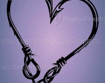 Fishing Hooks Heart Vector Graphic (Digital Download)