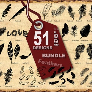 Vector 51 FEATHERS BUNDLE, AI, eps, pdf, svg, dxf, png, jpg Image Graphic Digital Download Artwork, animals