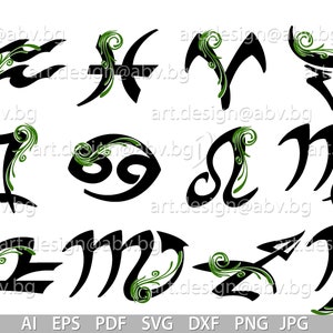 Vector ZODIAC SIGNS BUNDLE, ai, eps, pdf, svg, dxf, png, jpg Download, collection, ornament, floral, svg zodiac