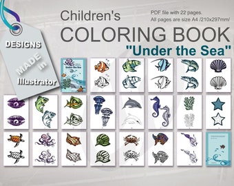 PDF Children's COLORING BOOK “Under the Sea”, Workbook, kid booklet