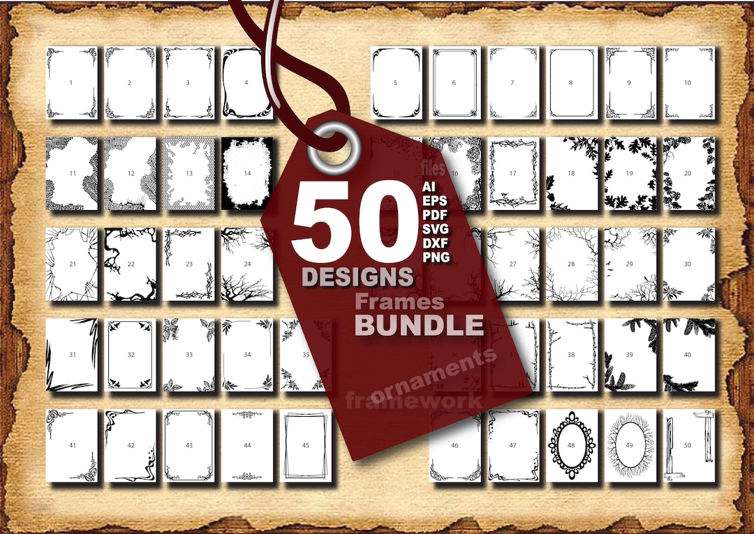 50 Vector Frames Bundle: Decorative Graphic Elements (digital Download ...