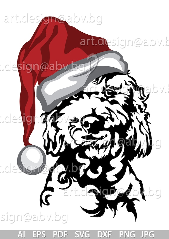 Vector DOG With Christmas Hat Goldendoodle Svg Pet Head AI Etsy