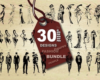 Fashion Figures Vector Art: 30 Designs (Digital Download)