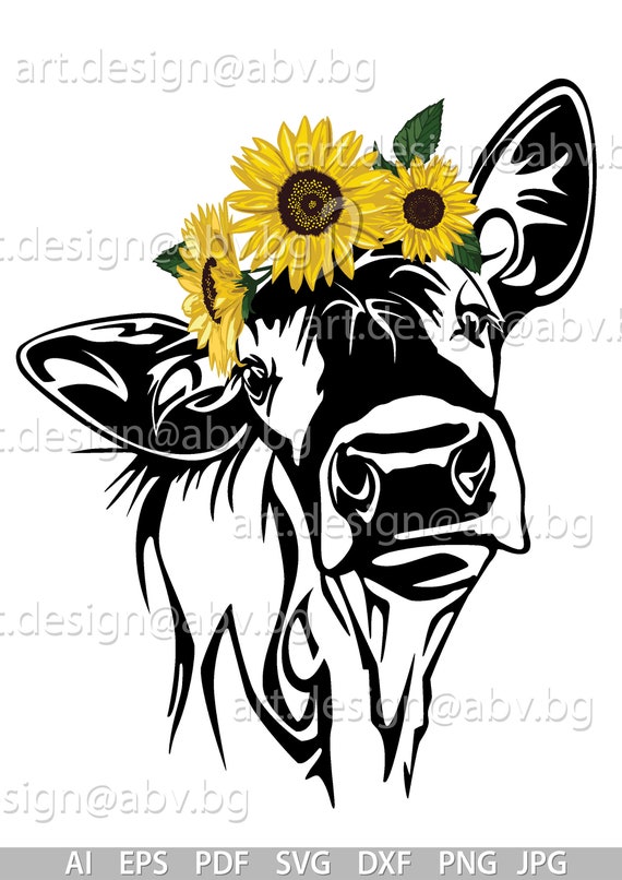 Download Vector Cow With Sunflowers Heifer Calf Head Ai Png Eps Etsy