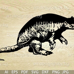 May include: A black silhouette graphic of an armadillo in profile, featuring detailed textured markings on its shell and tail. The design includes the repeated text art.design@abv.bg and the text AI EPS PDF SVG DXF PNG JPG at the bottom.