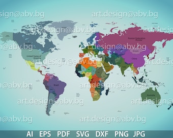 Vector World Map with Countries (Digital Download)