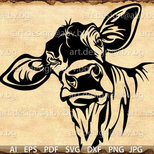Vector COW winking, calf, head, AI, PNG, eps, pdf, svg, dxf, jpg, svg cow, graphical image Art Print, heifer, muzzle, funny