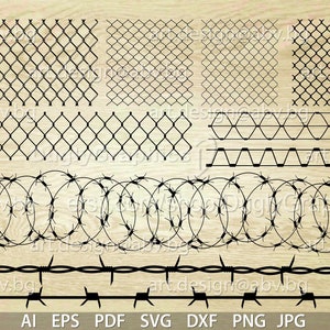 Op de afbeelding: Een set van 10 zwart-witte vectorillustraties van verschillende soorten hekken, waaronder gaas, prikkeldraad en schuttingen. De illustraties zijn perfect voor gebruik in ontwerp projecten, zoals website graphics, social media berichten en printmateriaal.