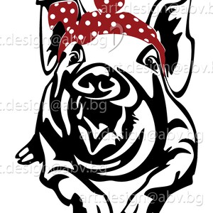 Vector PIG with bandana, ai, eps, pdf, svg, dxf, png, jpg Download, Digital image, graphical, animal, swine, pig, hog, sow, discount coupons