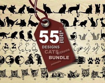55 Cat Designs Vector Bundle (Digital Download)