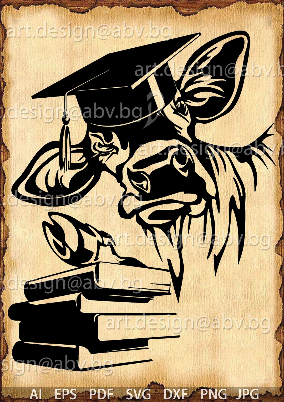 Vector COW With GRADUATION HAT Calf Head Ai Png Eps Pdf - Etsy