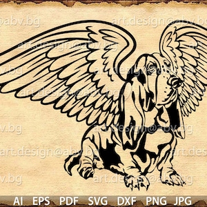 Vector DOG, basset, angel, SVG, DXF, ai, png, pdf, eps, jpg Download, Digital image, graphical, animal, wings, discount coupons
