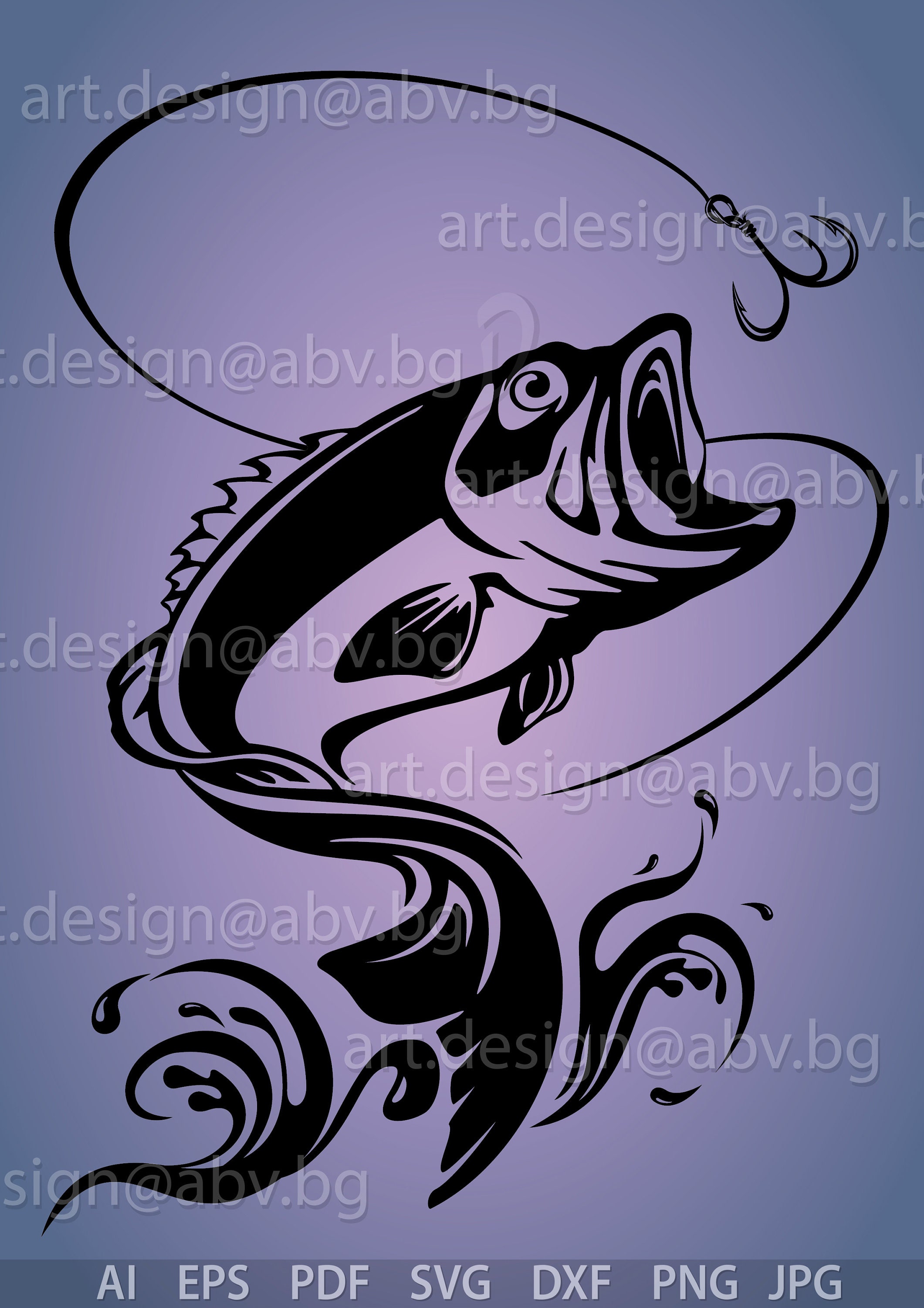 Vector FISH on a Hook, Largemouth Bass, AI, Eps, Pdf, PNG, Svg