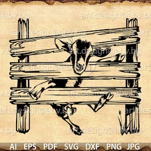 Vector GOAT on a fence, AI, PNG, eps, pdf, svg, dxf, jpg Download, Digital image, graphical, animal, svg goat, discount coupons