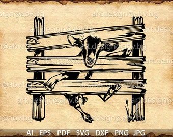 Goat on Fence Vector Image (Digital Download)