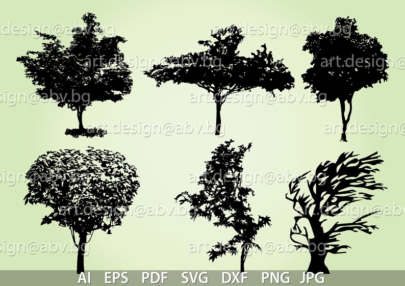 Vector 12 TREES AI eps pdf svg png dxf jpg Download | Etsy