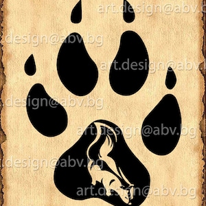 Puede incluir: Silueta negra de una huella de pata con una ardilla dentro de la almohadilla central.