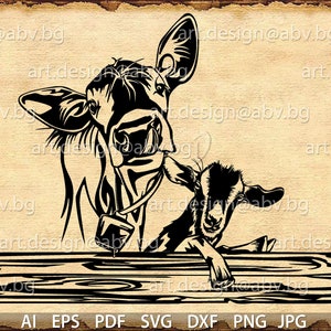 Vector ANIMAL FARM, ai, eps, pdf, svg, dxf, png, jpg Download, Digital image, graphical, animal, cow and goat, friends