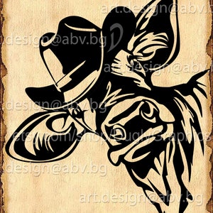 Vector COW with cowboy hat head svg AI PNG eps pdf dxf jpg calf Instant Download Art Print