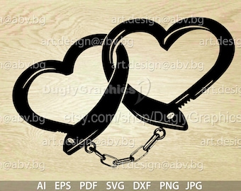Heart Handcuffs Vector Graphic, Love Design (Digital Download)