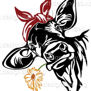 Vector COW with bandana and flower, ai, eps, pdf, svg, dxf, png, jpg Download, Digital image, graphical, animal, heifer, svg, coupons
