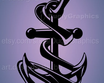 Illustrazione vettoriale di un'ancora con nastro (download digitale)