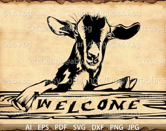 Welcome Goat Vector Image: Farmhouse Animal Graphic (Digital Download)