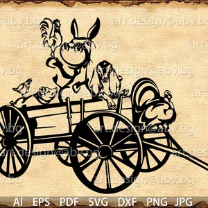 Vector ANIMAL FARM, vagon, ai, eps, pdf, svg, dxf, png, jpg Download, Digital, graphic, donkey, pig, welcome, rooster, turkey, hen, goat