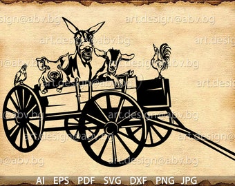 Animal Farm Vector Art: Donkey, Pig, Rooster (Digital Download)