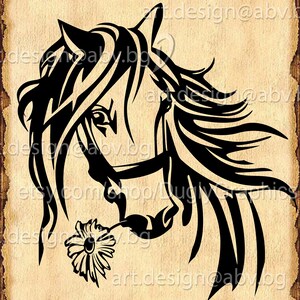 Vector CABALLO con flor en la boca, SVG, DXF, ai, eps, pdf, png, jpg Descargar, Imagen digital, imagen gráfica, cupones de descuento