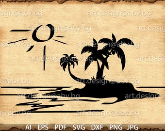Palm Tree Island Vector Graphics (Digital Download)