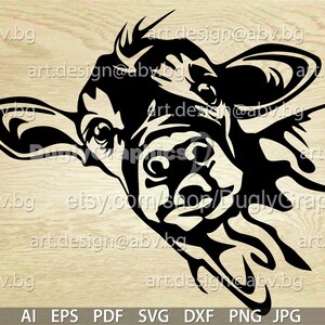 Vector COW, heifer funny, calf, head, AI, PNG, eps, pdf, svg, dxf, jpg graphical Art Print