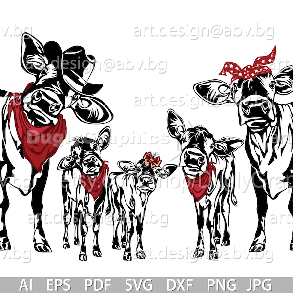 Vector BIG COW FAMILY, calf, ai, png, eps, pdf, svg, dxf, jpg, svg cow, graphical image Art, heifer, funny