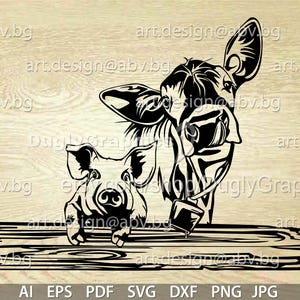 Vector ANIMAL FARM, text, ai, eps, pdf, svg, dxf, png, jpg Download, Digital image, graphical, animal, cow, pig, wooden beam