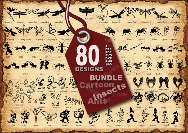 AI png 80 insects and cartoons eps pdf dxf jpg Image Graphic Digital Download Artwork insects svg Vector BUNDLE