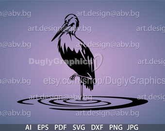 Stork in Water Vector Graphic (Digital Download)