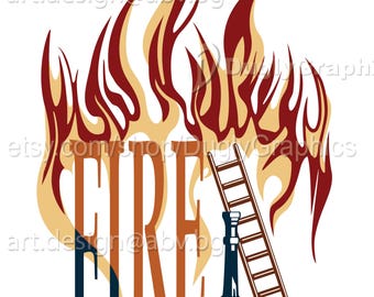 Fire Rescue Vector Graphic, Black Firefighter Design (Digital Download)